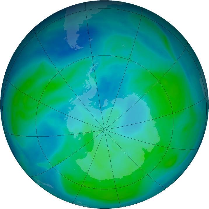 Antarctic ozone map for 29 January 2008